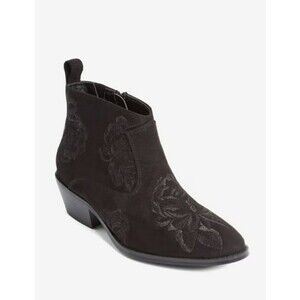 Comfortview Women's Black Gwyneth Booties floral embroidery suede-like Sz 7WW